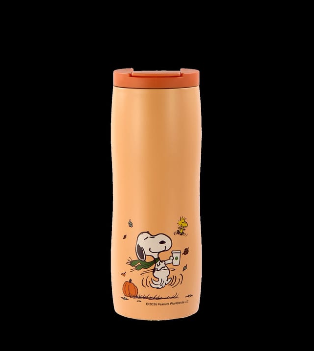starbucks peanuts orange steel tumbler.